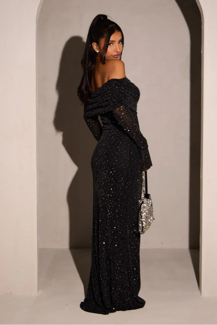 Off-shoulder glitter dress