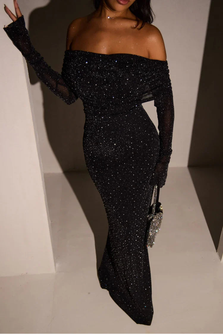 Off-shoulder glitter dress